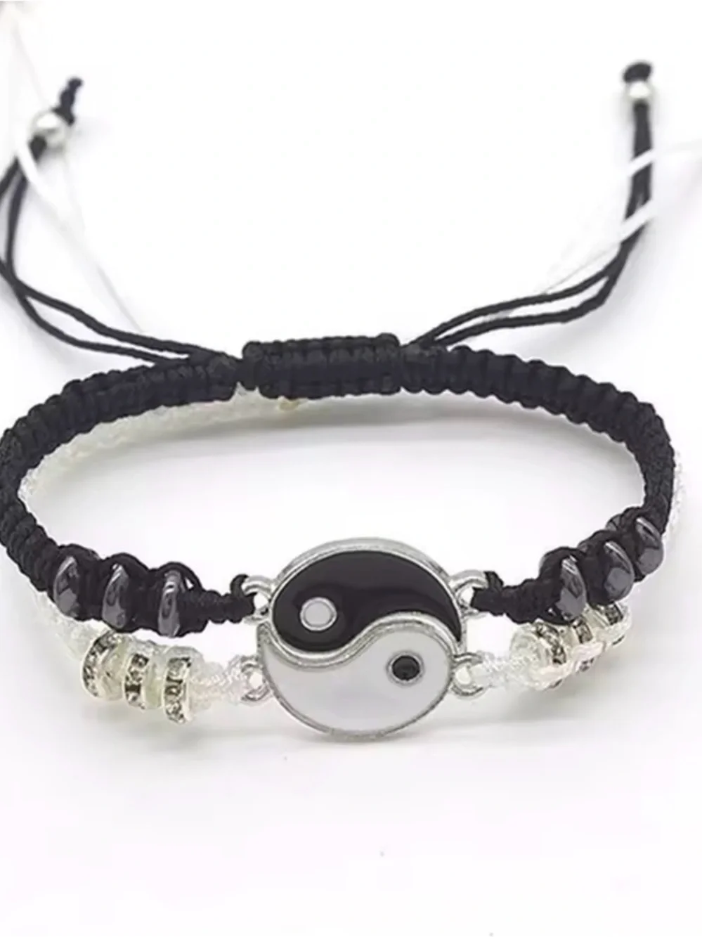 Yin Yang Black and White Adjustable Friendship Bracelet Set